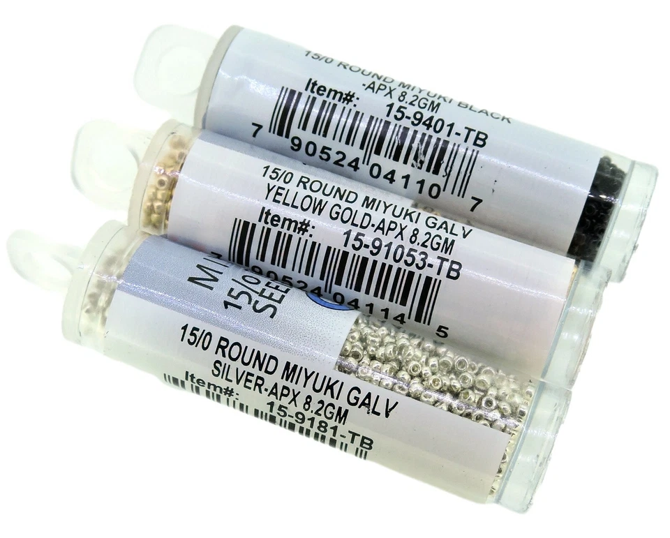 Cuentas Semilla Redondas Miyuki Tamaño 15/0 Plata Galvanizada, Dorado, Negro MI-15-CMD1 Foto 2 de 4