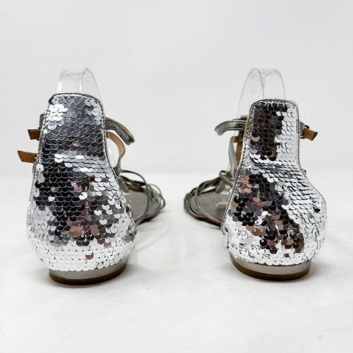 Schutz Größe 9 B Metallic Silber Leder Pailletten Rücken Riemchen Gladiator Sandalen - Bild 3 von 12