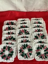 Lot of 20 5  Crochet Granny Squares Blocks, variegated green,Pink and White