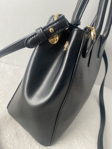 Ralph Lauren RLL Leather Satchel Tote Shoulder Crossbody Bag Black Medium - Picture 10 of 16