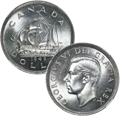 CANADA Silver 'Newfoundland' Dollar 1949 Sailing Ship "The Matthew" NGC MS64