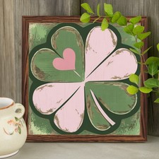 Pink Green Clover Wooden Plaque St Patricks Day Farmhouse Home Desk Decoration
