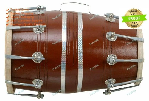 Indian Wooden Musical Instrument Nuts N Bolt Dholak Drum With Cover