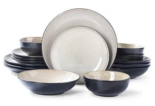 Plates and Bowls Sets for 4 -  16-Piece Stoneware Service for 4(16pcs) Brown