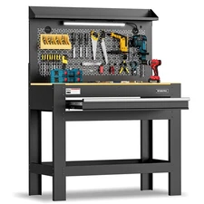 WORKPRO 45" Heavy-Duty Workbench with Pegboard Garage Workbench w/Storage 800LBS