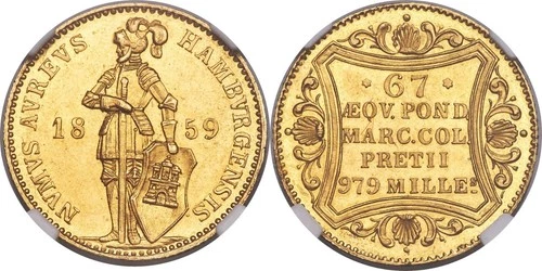 Germany Hamburg Ducat 1859 Free City NGC MS-64 Choice UNC