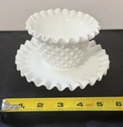 Vintage Fenton White Milk Glass Hobnail Dish Set Collectible