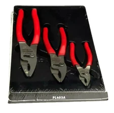 New Snap-on™ PL403A 3 Piece Red Combination Slip Joint Pliers Set