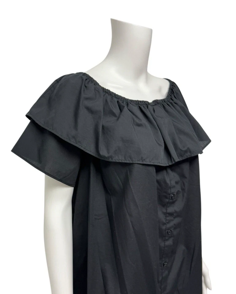 Bebe 意大利制造女式露肩荷叶边黑色衬衫连衣裙 L 码 — 第 4/4 张图片