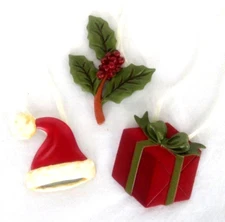 FREE SHIP 3 pc Longaberger Basket Tie On -  Santa Hat, Holly Berry, Gift Present