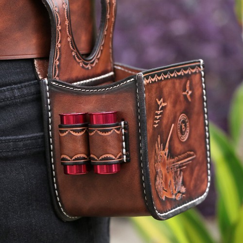TOURBON Leather Shotgun Cartridge Bag Belt Pouch 12GA Waist Case Shells Carrier - Picture 2 of 24