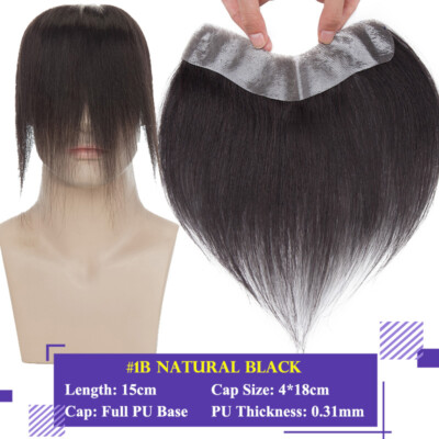 Mens Forehead Hairline Hairpiece Skin PU Frontal Toupees 100% Remy Human Hair