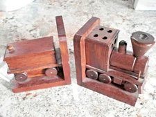Vintage Standard Specially Co. Wood Train Bookends & Multi-Function See info. 