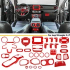 36x Red Center Console Full Cover Bezels Trim Kit For 2018+ Jeep Wrangler JL JT