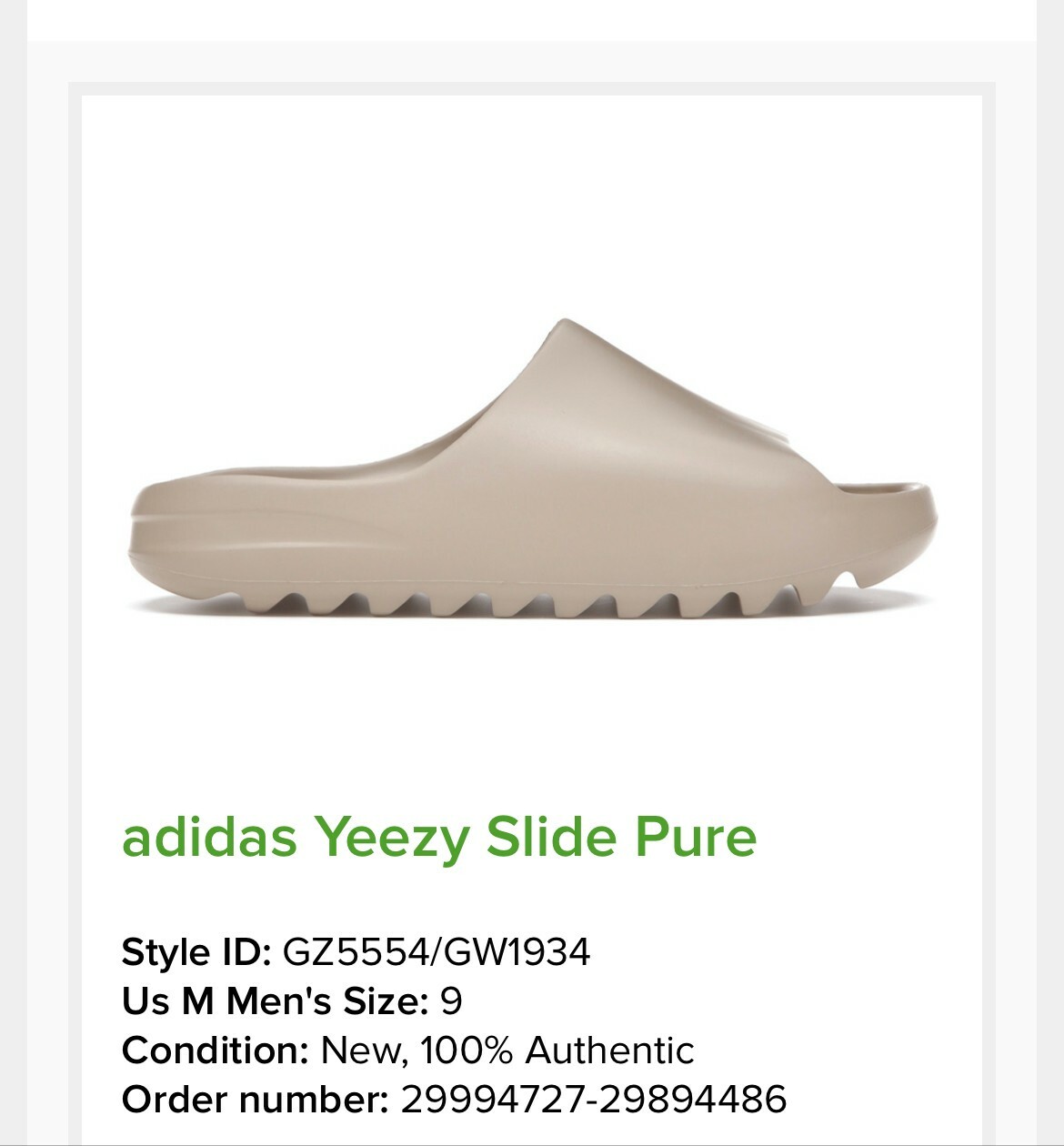 adidas mens yeezy slide gw1934 pure 2021 size 9