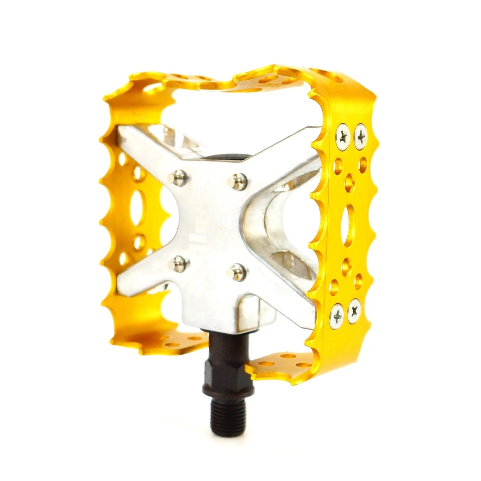 Pedal de bicicleta Wellgo BMX MTB Bear Trap III Old School 9/16", 1/2" azul dorado plateado Foto 3 de 4