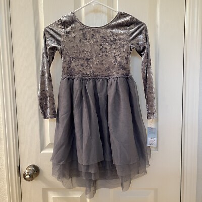 Cat & Jack Crushed Velvet Tulle Dress Silver Gray Girls Size Small 6/6X NWT