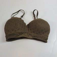 Aerie Bra Real Happy Wireless Push-Up in Green Floral Lace overlay 34d