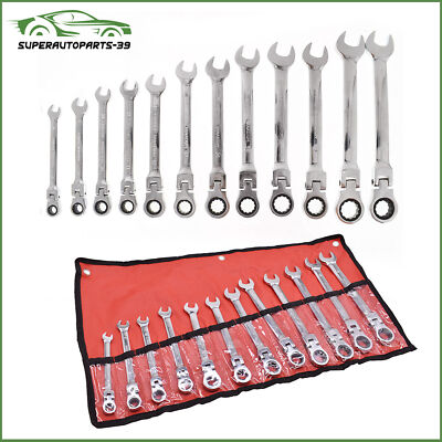 12Pcs Metric Movable Head Ratchet Combination Wrench Set w/ Cloth Bagged 8-19mm