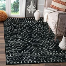 Wonnitar Moroccan 3x5 Rug, Black Washable Small Rug for Bedroom, Non-Slip Geo...