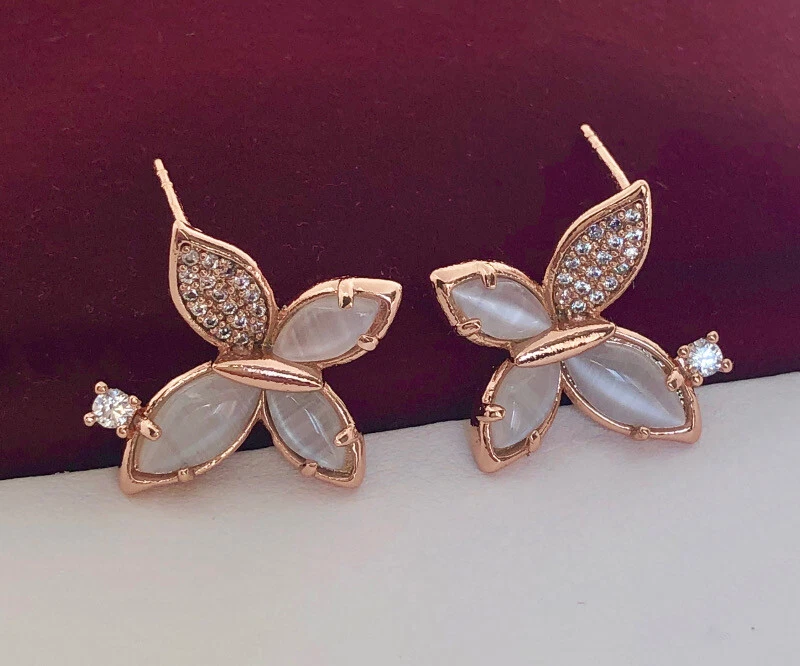 Edel Schmetterlinge Ohrringe Ohrstecker Perlmutt Zirkonia 750er RG 18K Rosegold - Bild 2 von 4