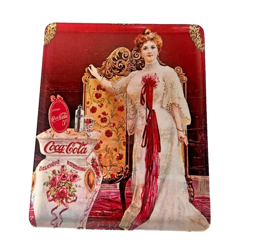 Vintage Coca-Cola Lady Tin Wall Hanging Art Tray Sign Red White Roses