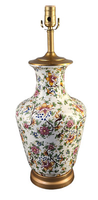 VINTAGE ITALIAN POTTERY FAIENCE MAJOLICA MULTI FLORAL TABLE LAMP 23.5'' High