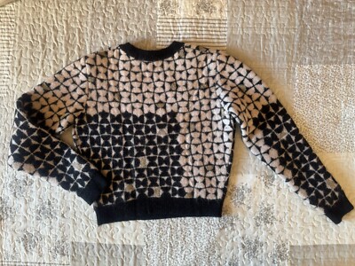 60s Style OTHER STORIES Mohair Blend INTARSIA GEO Pattern Thick Grobstrick Pullover XS