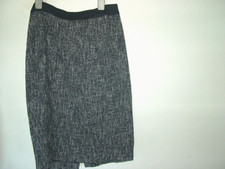 Navy Blue Tweed Skirt 10 Hobbs lined, calf length 23", pencil skirt, back slit