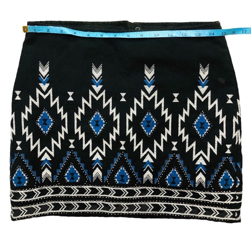 DIVIDED H&M Skirt 6 Black Linen Beaded Lined Cowgirl Aztec Western Boho - Picture 7 of 10