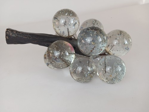 Vintage MCM Clear, Silver Speckles, Lucite Grape Cluster Driftwood 7" - Picture 4 of 7