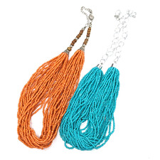 Multi Strand Seed Bead Necklaces Turquoise And Coral Color Boho Statement Set 2