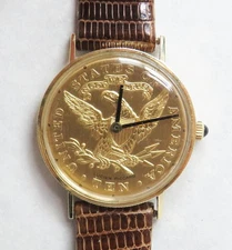 LUCIEN PICCARD  U.S.A. $10 GOLD COIN IN 14K CASE WATCH