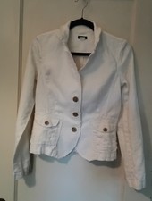 Vintage J CREW Classic Twill White 2-Button Blazer Jacket Flap Pockets Frayed