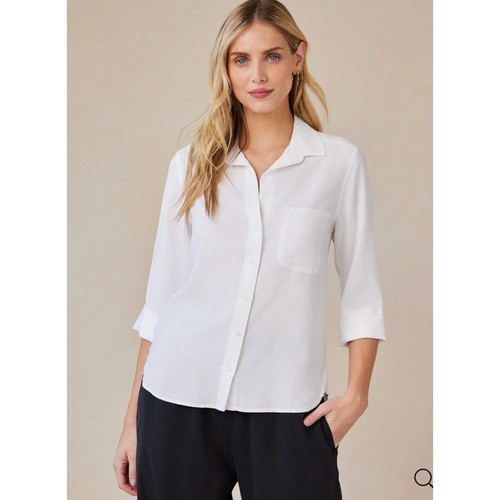 Bella Dahl Top Womens Medium White Effortless Shirt Tail Button Down Oversized - Picture 2 of 9