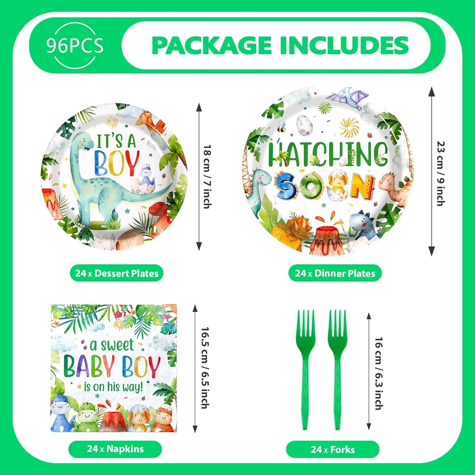 96 piezas platos y servilletas de dinosaurio decoraciones de baby shower acuarela dinosaurio di Foto 3 de 4