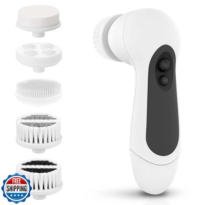 Waterproof Facial Cleansing Spin Brush Set with 5 Exfoliating Bru