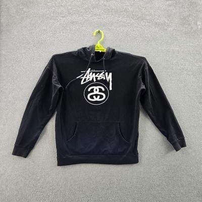 VINTAGE Stussy Women Hoodie S Black Graphic Streetwear Skater Surf Logo 90s USA