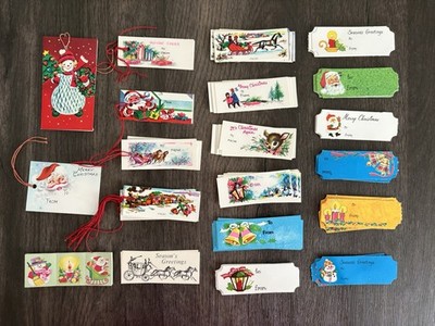 Vintage Lot Christmas Gift Tags Labels String Tags Stickers Santa Bells Reindeer