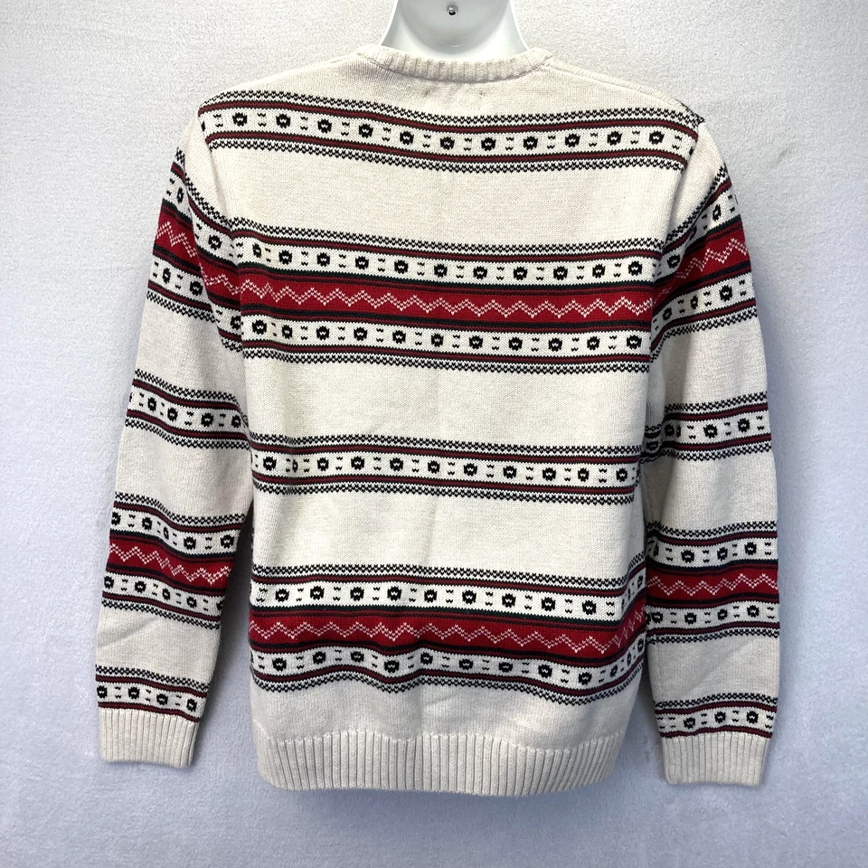 Chaps Fair Isle Holiday Sweater Mens Large Cream Cotton Crewneck Red Black Knit - Image 2 of 4