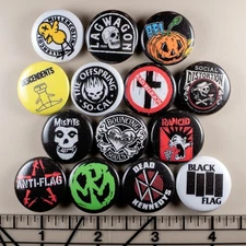 80's/90's Punk Rock 1" Button Pin Set (14 Pins) AFI Rancid Offspring Black Flag