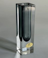 Murano La Serenissima Sommerso Glass Block Vase Smoke Gray in Clear 6.25  Italy