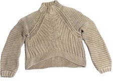 Free People Sweetheart Sweater Chunky Rib Knit Beige Crop Mock Neck Fisherman XS