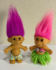 RUSS TROLLS LOT OF 2 VTG 6" HAWAIIAN HULA SKIRT BIKINI TOP SWIMMING TRUNKS BEACH