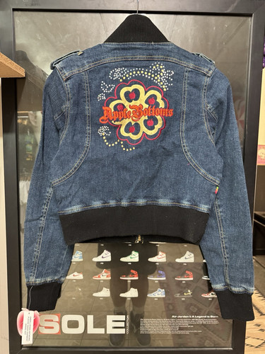 Giacca donna jeans fondo mela Y2K vintage anni 90 denim pietra renana taglia XL nuova con etichette - Foto 1 di 8