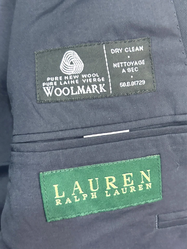 Ralph Lauren 38S Navy Blue Gold Buttons Blazer Jacket Sport Suit Coat Wool Mens - Image 4 of 4