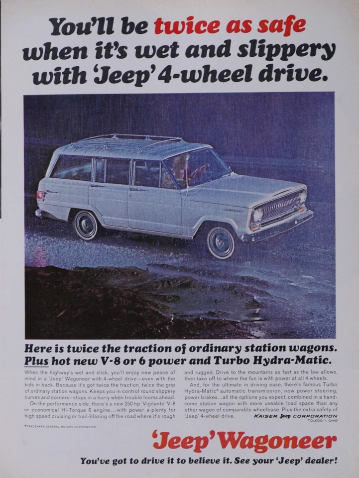 Jeep Wagoneer 1965 V8 turbo Hydra-Matic tracción en las 4 ruedas anuncio impreso original Foto 2 de 3