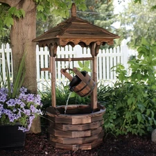 Old-Fashioned Wood Wishing Well Water Fountain with Liner - 48 in by Sunnydaze