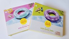 Swim Tube Inflatable Pool Float Ring Sun Squad LED Lights 36" Lot Of 2