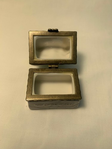 Ten Commandments Trinket Box Hinged Lid w Metal Rim + Clouds & Lightening - Picture 4 of 5